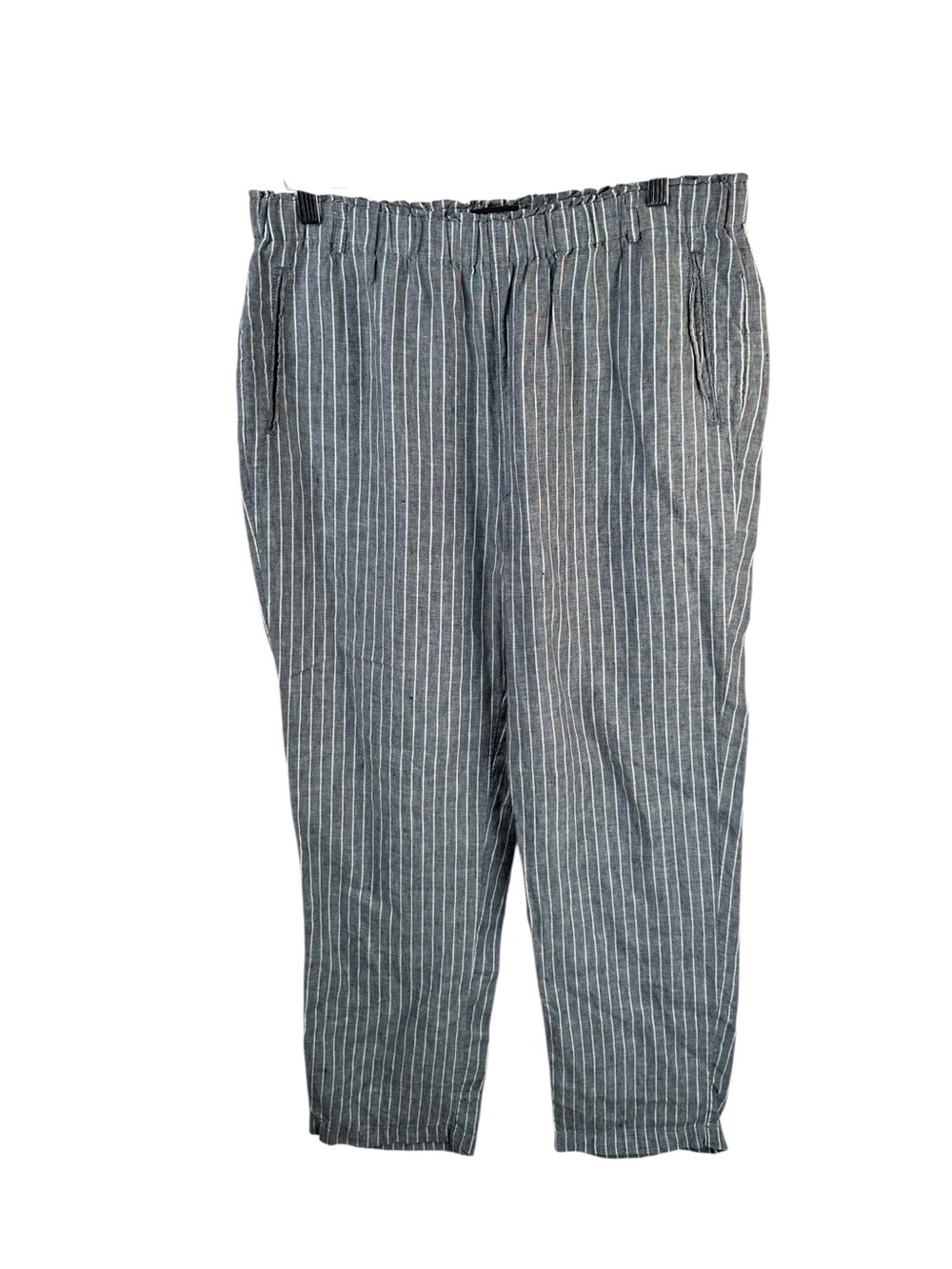 Tahari Blue White Striped Linen Pants Paperbag Waist Cropped Coastal Relaxed L